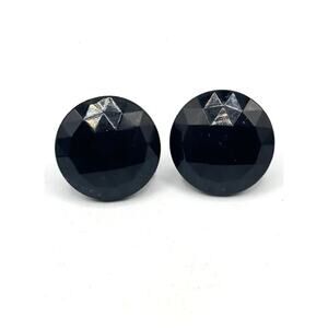 Vintage Black Faceted Glass Sterling Silver Screw Back Earrings